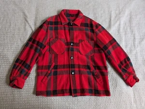 Field Stream Jacket Men 42 Red Check Wool Flannel Bakelite Buttons Vintage 50's - Picture 1 of 14