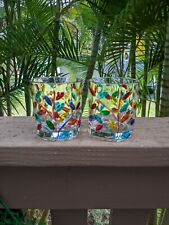  Tree Of Life Old Fashioned Glasses (2).  Hand Painted 8 Oz. EUC