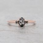 0.69 Ct Natural Pear Cut Salt And Pepper Diamond 14K Rose Gold Engagement Ring