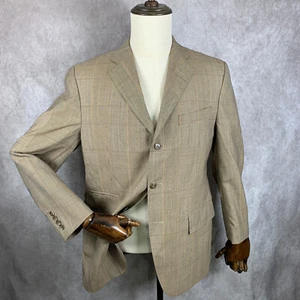 VTG Polo Ralph Lauren Blazer Jacket Men 40R Beige Wool Houndstooth Windowpane - Picture 1 of 17