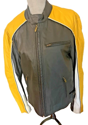 CHAQUETA DE CUERO WILSON M.JULIAN BOLSILLOS FORRO NEGRO NEGRO/AMARILLO/BLANCO TALLA M Foto 1 de 4