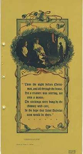 1906 A VISIT FROM ST NICHOLAS 6x12 Vintage Color Printed Photo w/ Christmas Poem - Picture 1 of 1