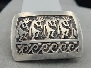 Women's Hopi Belt Buckle .925 Sterling Silver Signed Gene Pooyouma Kokopelli  - Picture 1 of 13