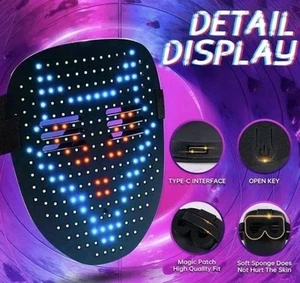 LED Maske mit Geste transformierendes Gesicht LED cooles digitales Licht Halloween - Bild 1 von 5