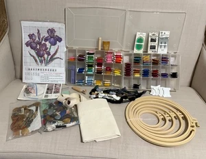 Huge Lot Cross Stitch Patterns, Thread, Hoops, Tools, Vintage Over 50 Piece Lot - Picture 1 of 19