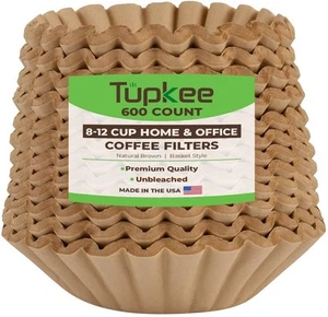 Tupkee Coffee Filters 8-12 Cups - 600 Count, Basket, Natural Brown Unbleached - Picture 1 of 6