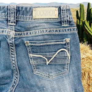 Pantalones de mezclilla vaquera Rock & Roll niñas 12 azul corte bota elástico bordado GS-8494 - Imagen 1 de 18