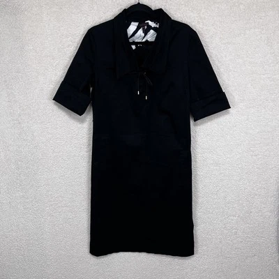 Escada Collared Lace Up Front Dress Women’s 40 Black Short Sleeve Knee Length - Image 1 of 4