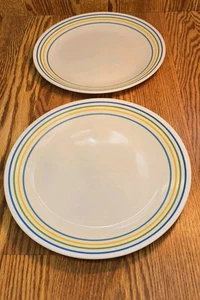 Set Of 2 Vintage "Bands" Corelle Vitrelle Dinner Plates 10.25" - Picture 1 of 5