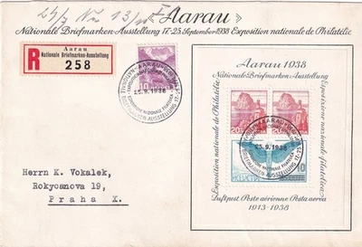 1938 SWITZERLAND AARAU Sobre de exposición con compl. Bloque Aarau #4 Foto 1 de 2