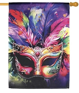 Máscara de Mardi Gras de Plumas Coloridas Casa Bandera - Imagen 1 de 1