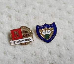 VTG 2x Detroit WBA Bowling 200 Award High Game PINS White Blue Enamel Gold Tone - Picture 1 of 3