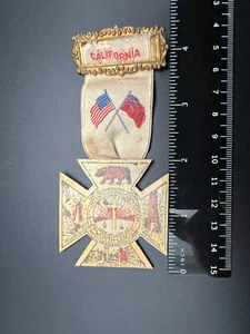 1901 CALIFORNIA EPWORTH LEAGUE METHODIST CONVENTION WOODEN CROSS BADGE W RIBBON - Picture 1 of 7
