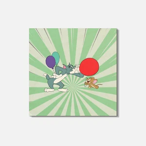 Tom And Jerry Balloons Cartoon 4'' X 4'' Square Wooden Coaster - Picture 1 of 3
