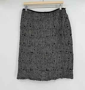 Marianne Kooimans Black White Hand loomed Textured Silk Straight Skirt Sz 4 - Picture 1 of 6