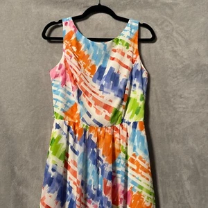 Ronni Nicole Shift Dress Women's 6 Multi Abstract Pleated Sleeveless Back Zip - Picture 1 of 8
