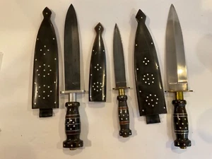 Lot of 3 Morrocan/N. Africa Inlayed Knives 1-dagger, 2-knives wood sheaths - Picture 1 of 7