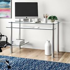 RTA Home and Office CT-009 Clear Glass and Aluminum Computer Desk