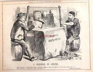 "EINE PREDIGT IN STEIN", Antik 1884 John Tenniel PUNCH Cartoon Druck : 658-47 - Bild 1 von 1