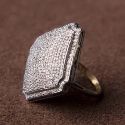 Natural Pave Diamond Ring Gold Plated Solid 925 Sterling Silver Jewelry Foto 1 de 4