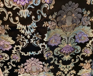 Black European Style Large Flower Metallic Brocade Jacquard Fabric 3yd 33" x 48" - Picture 1 of 7