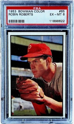 1953 Bowman Color #65 ROBIN ROBERTS Philadelphia Phillies HOF PSA 6 EX-MT NICE - Image 1 of 2