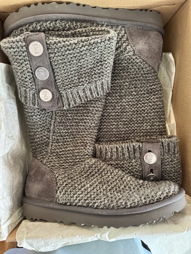 Stivali maglione UGG Purl Cardy maglia grigio taglia 7 nuovi con scatola