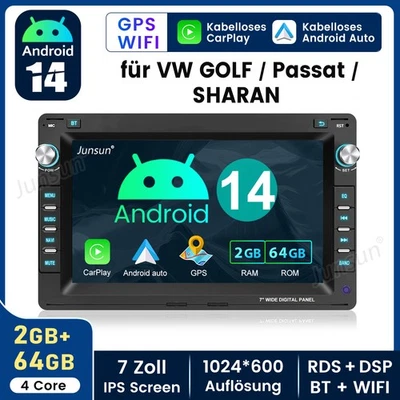 Für VW Polo 9N Golf 4 Passat B5 T5 Android 14 64G Autoradio Carplay GPS WIFI USB - Bild 1 von 4