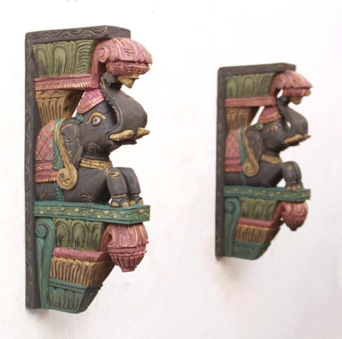 Vintage Wooden Wall Bracket Corbel Elephant Statue Antique Garden Decor Shelf Cover
