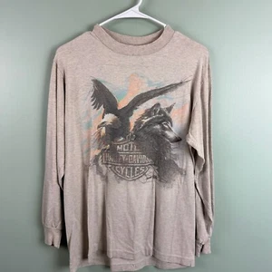 Vintage 1995 Harley Davidson Eagle Wolf Graphic T- Shirt Size M Long Sleeve USA - Picture 1 of 11