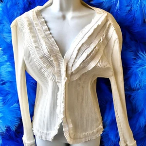 WD.NY Vintage 80er weiß Bluse Top Akkordeon Falten Rüschen Damen Medium - Bild 1 von 13