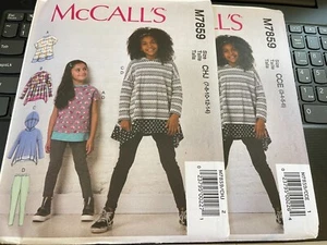 McCalls Pattern M7859 Girls Pullover Tops w/Opts~Top w/Hood~ Leggings - Picture 1 of 4