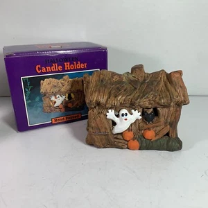 VTG Halloween Haunted House Tea Light Porcelain Hand painted - Picture 1 of 14