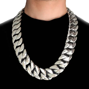 Collana in acciaio inox catena a maglie cubane 32 mm argento/placcata in oro resistente - Foto 1 di 26