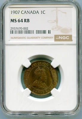 Canada  Large Cent 1907 NGC MS 64 RB stunning beauty   lotjun9955 - Image 1 of 2