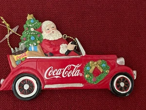 Coca-Cola Santa, Resin, Driving Classic Car Christmas Ornament NWT 4” Flat Coke - Picture 1 of 5