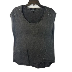 Rock and Republic Dark Heather Gray Studded Cap Sleeve Tshirt Size XS Edgy Punk - Picture 1 of 8