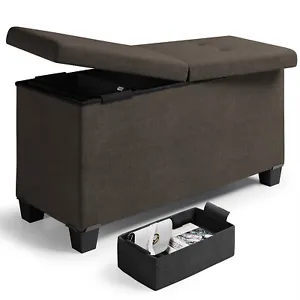 30" Storage Ottoman Bench Chest Folding Living Room & Bedroom Footrest with Bins - Picture 1 of 90