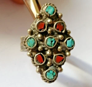 ANTIGUO ANILLO VICTORIANO VINTAGE PLATA CON PIEDRAS TURQUESAS INCREÍBLE - Imagen 1 de 4