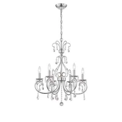World Imports Kothari 6-Light Chrome Chandelier Light with Hanging Crystals - Image 1 of 4