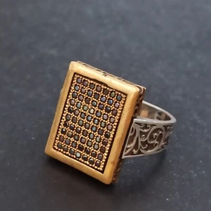 VTG Men's Ring Art Deco Revival Square Silver Black Quart Bronze 10.25 Retro - Picture 1 of 20