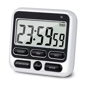 Digitaler Küchentimer mit Stummschaltung/lautem Alarm EIN/AUS 12 Stunden Uhr - Bild 1 von 8
