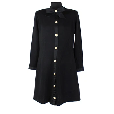 Vestido de noche St. John satinado negro tejido Santana botones adornados talla 8  Foto 1 de 4