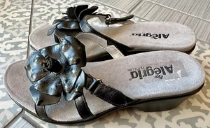 NEW ALEGRIA HUL-101 BLACK FLORAL LEATHER THONG U.S. 8 EU 38 - Picture 1 of 9