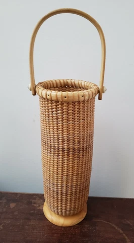 Vintage Tall Round Nantucket Basket w/Swing Handle Nautical Decor Cover