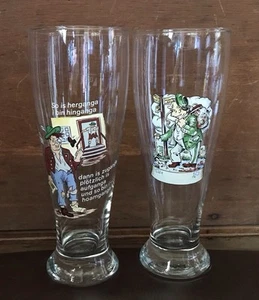 2 Vtg German Beer Glasses Bavarian Humor | Matching 0.5L Etched Pilsner Glasses - Picture 1 of 4