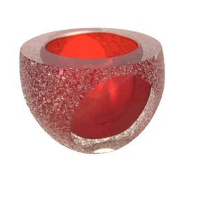 Vintage Murano Mandruzzato Sommerso Votive Cherry Red Textured - Picture 1 of 9
