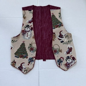 Vintage Vest Womens Med/Large Tapestry Christmas Holiday Santa Snowman - Picture 1 of 10