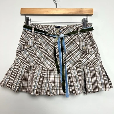 斯凯奇格子迷你裙女孩 14 女式 XS 百褶天鹅绒丝带 Y2K 无知 — 第 1/4 张图片