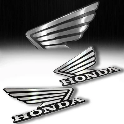 Metal 4-1/2" Black&Chrome Honda Wing Logo Decal Emblem Fairing/Fender Sticker - Image 1 of 3